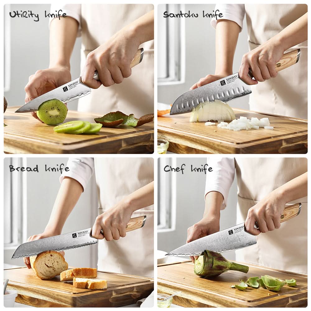 XINZUO Lan Series 3-layer Composite Steel 5PCS Knife Set