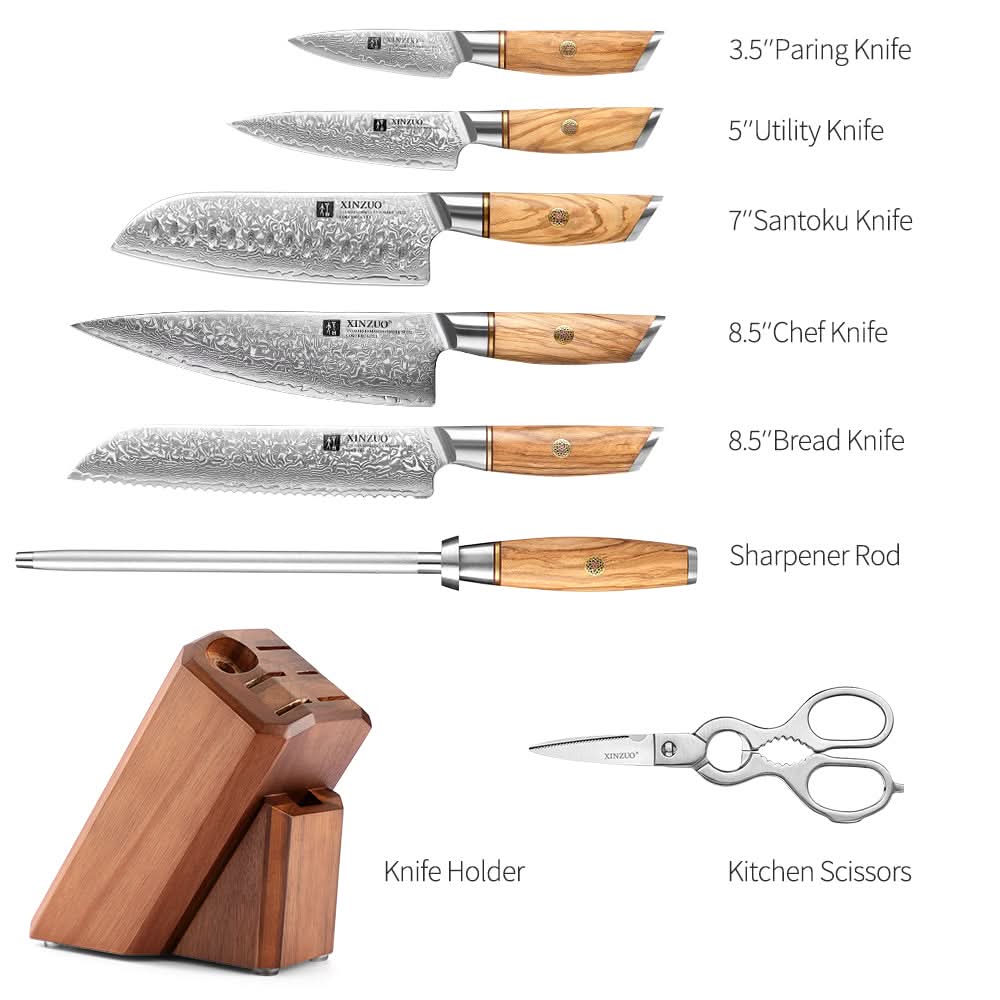 XINZUO Lan Series 73 Layers Damascus Powder Steel 8PCS Knife Set