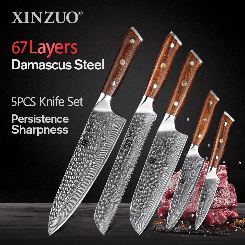 XINZUO YU STRIA HAMMER DAMASCUS SERIES 5Pcs Kitchen Knife Set