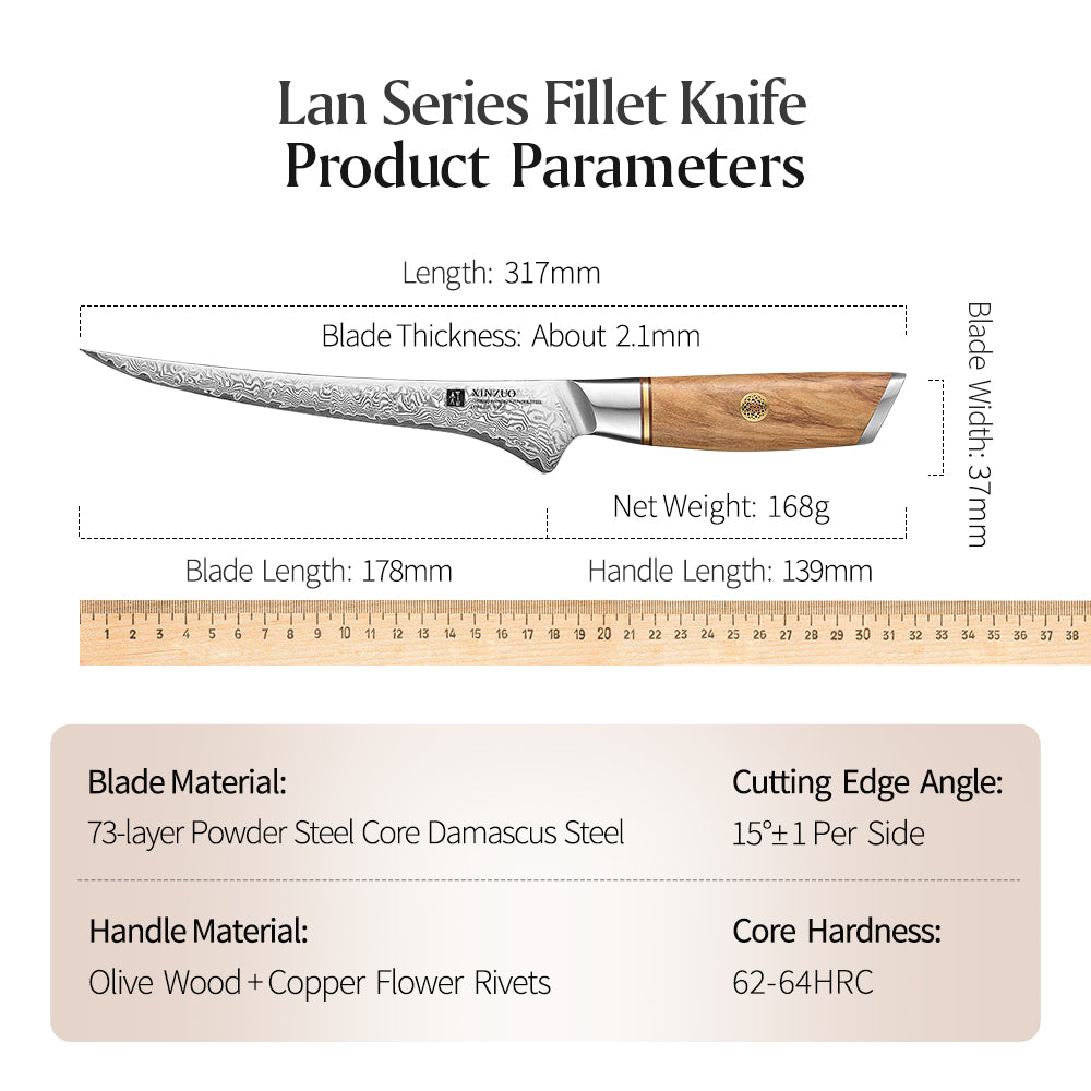 XINZUO Lan Series 73 Layers Damascus Powder Steel 7 inches Fillet Knife