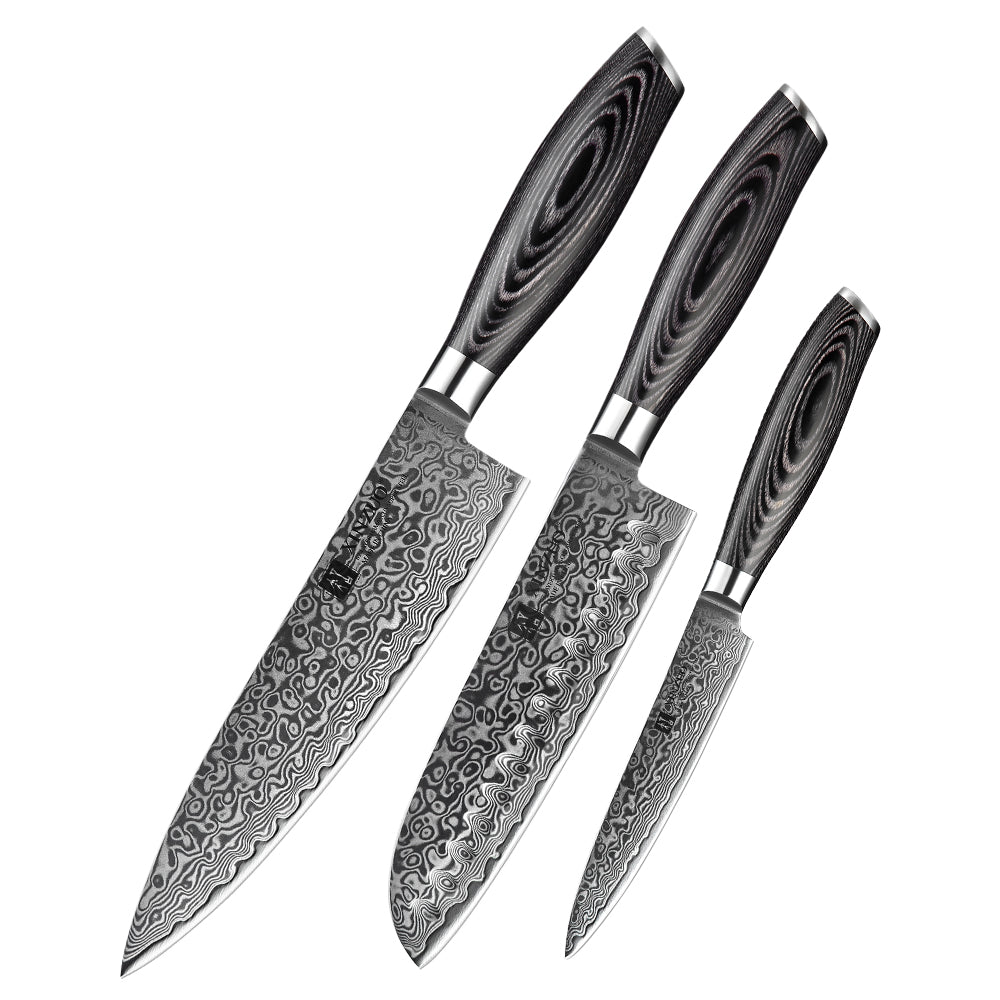 XINZUO 3-Piece 67 Layers Damascus Steel Kitchen Knife Set-Ya Series