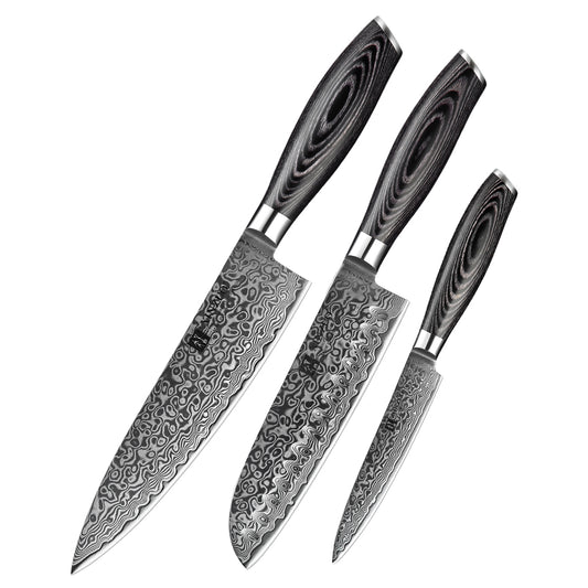 XINZUO 3-Piece 67 Layers Damascus Steel Kitchen Knife Set-Ya Series
