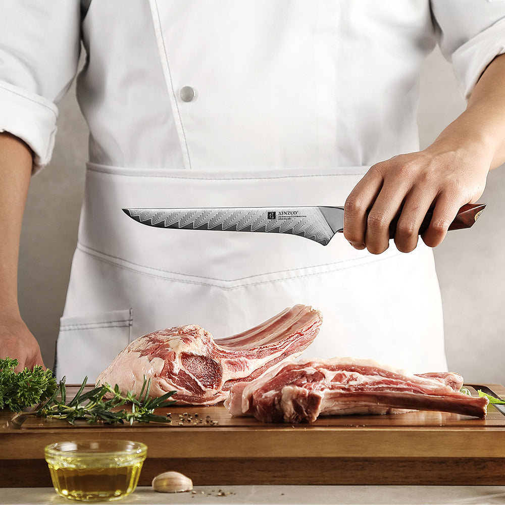 XINZUO Xing Series Ergonomic Rosewood Boning Knife –73 Layers Damascus Steel With 14Cr14MoVNb Core