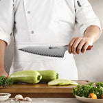 XINZUO Xing Series 73-Layer Damascus Steel 8.2”Bunka Knife – 14Cr14MoVNb Core, Rosewood & Brass Rivets Handle