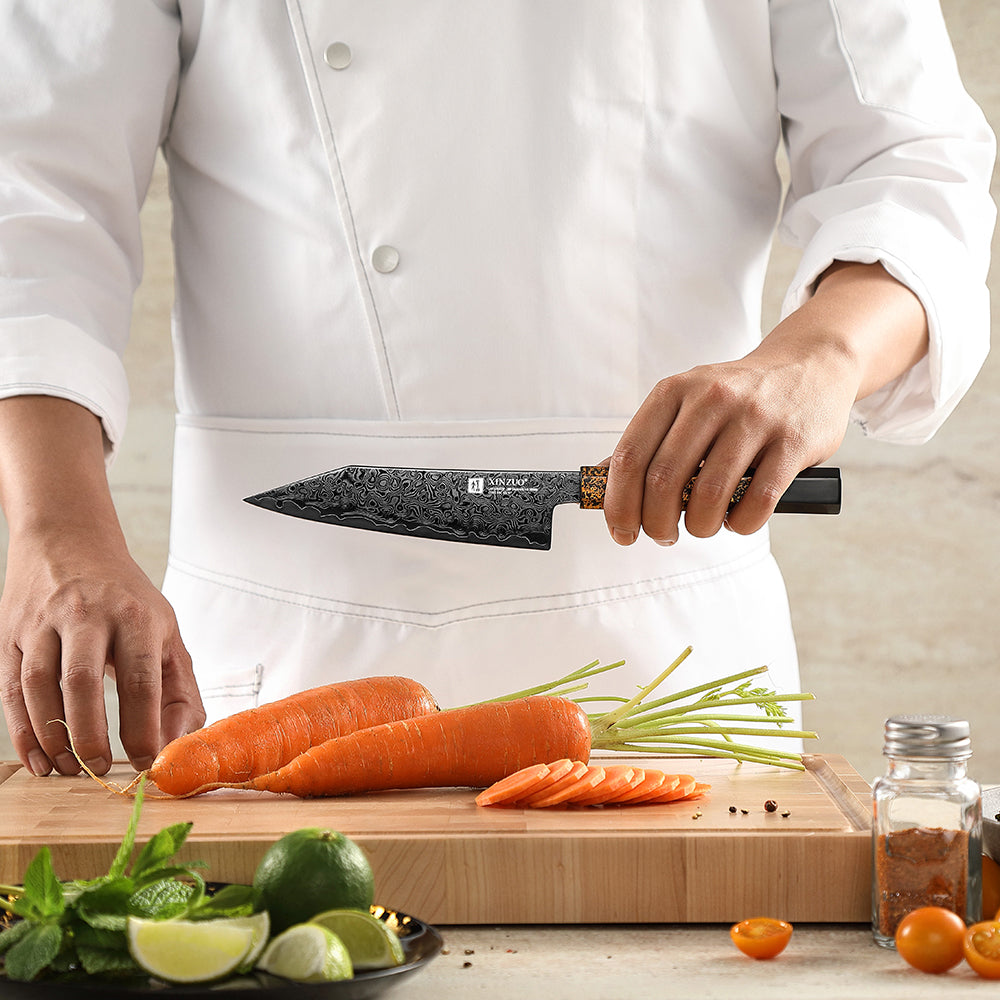 XINZUO Practical 6 Inches Bunka Knife 49-Layer Damascus ZDP-189 Core Ebony Wood Handle