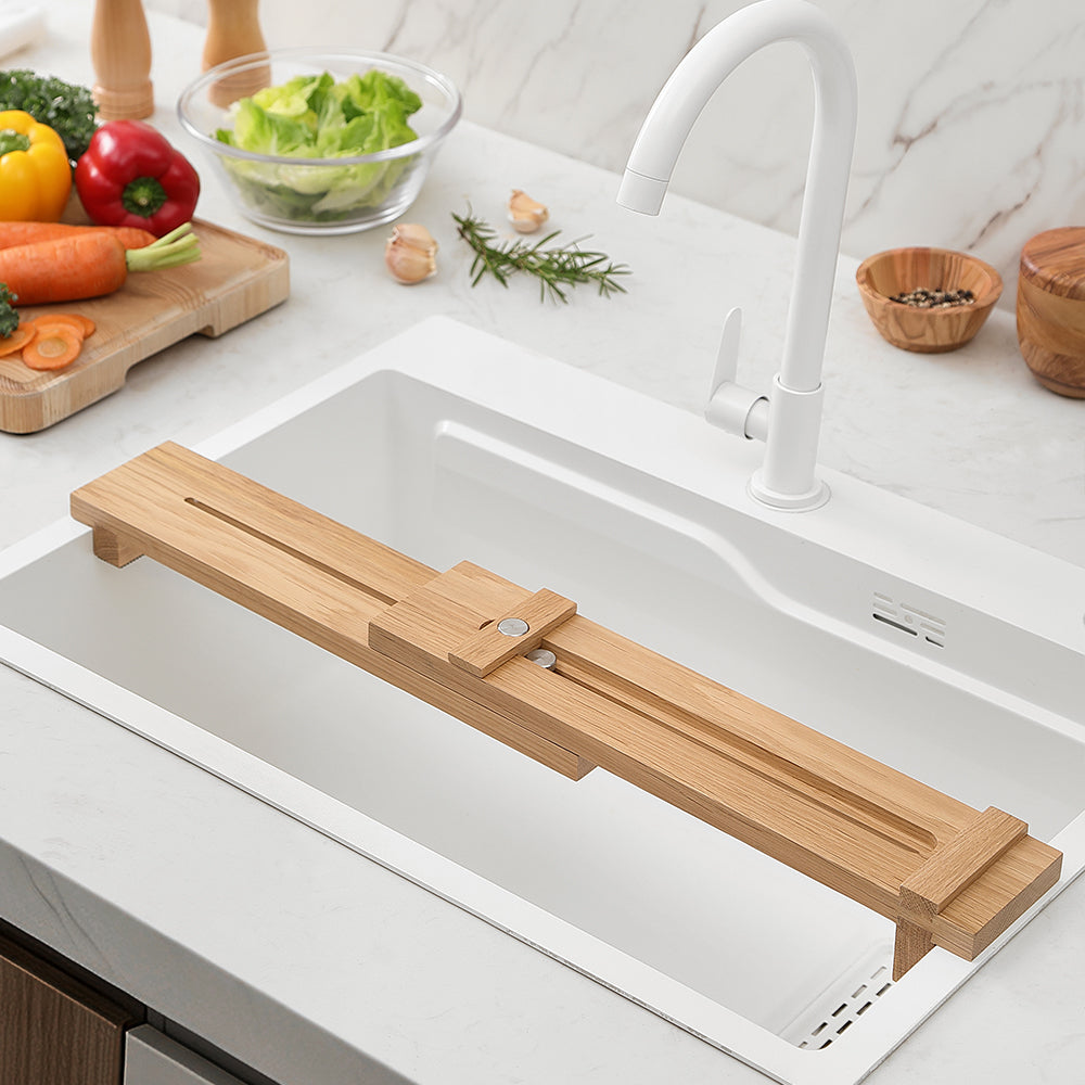 XINZUO Adjustable Solid Wood Whetstone Sharpening Stand, Extendable Walnut & White Oak Sharpening Holder for Kitchen Knife Sharpening, Sink Mount Stable Sharpening Support Stand