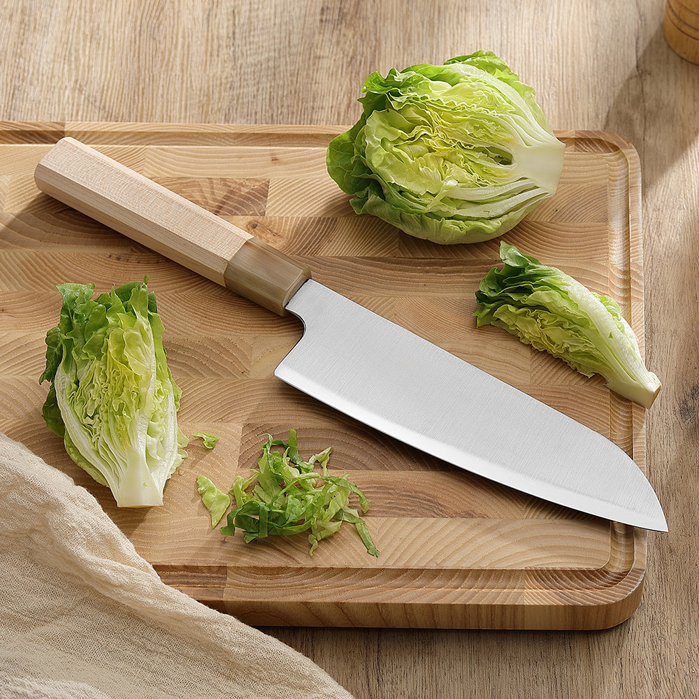 XINZUO 7.5 Inches Santoku Knife, Japanese Aogami #2 Steel, 62-64HRC, Ergonomic Octagonal Handle, Exquisite Gift-Ready Packaging