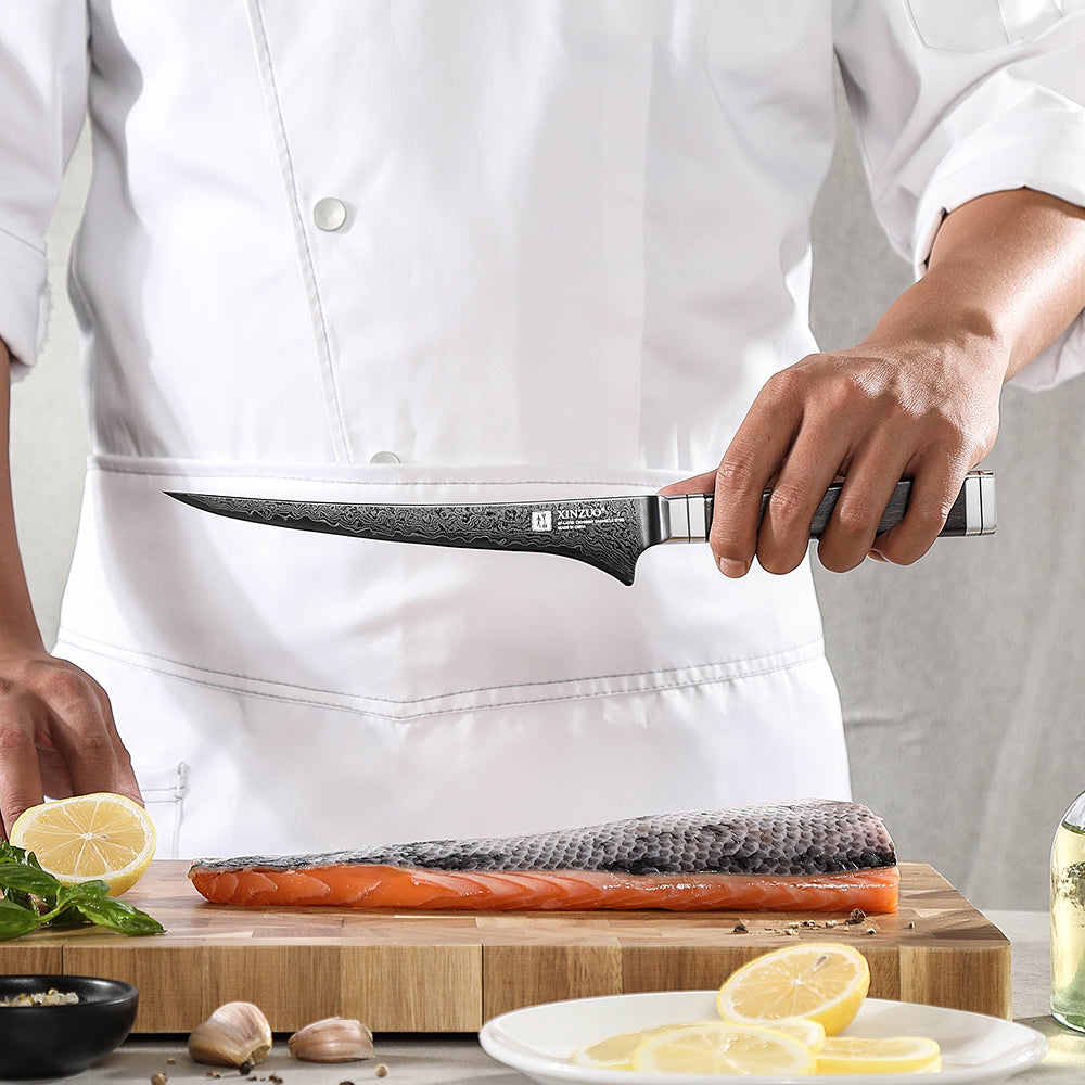 XINZUO Professional Fillet Knife, 67-layers Damascus Super Steel，Ergonomic Non-Slip Handle, Sharp Cutting Knife for Deboning Fish & Slicing Seafood