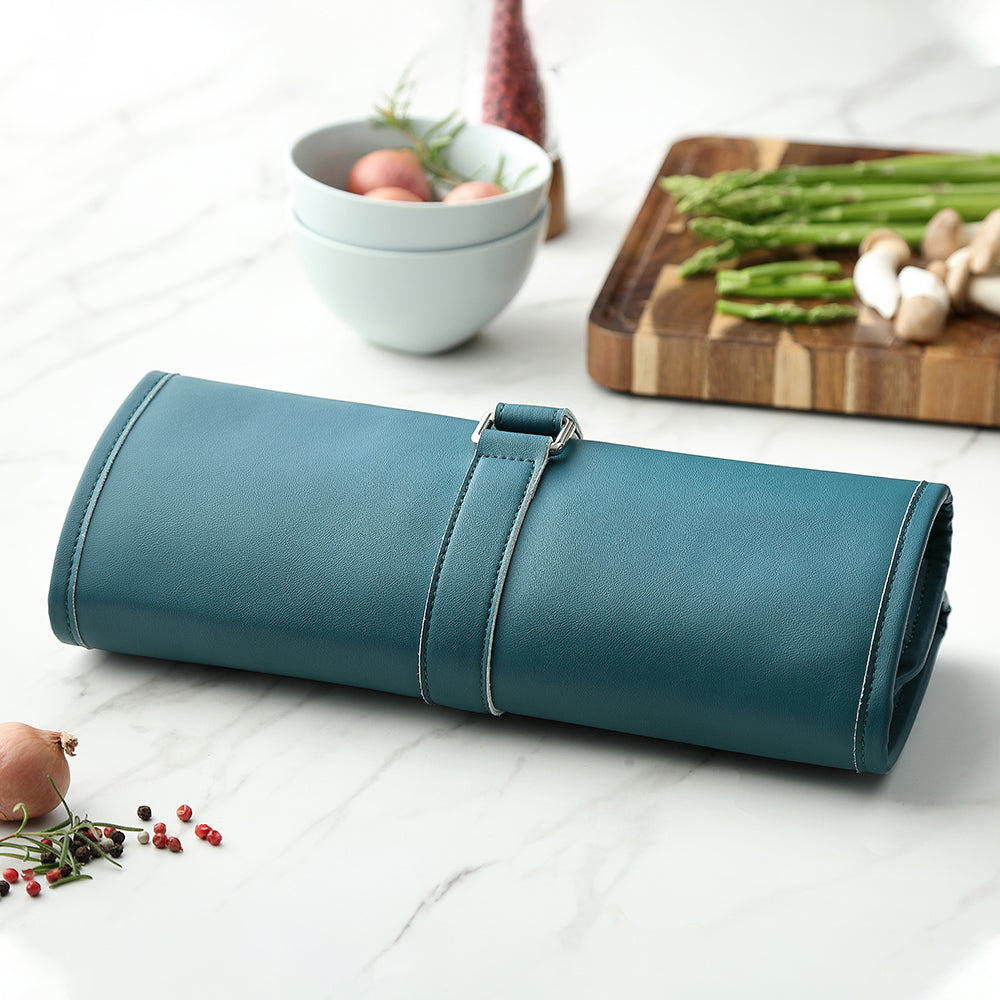 XINZUO 1PC Professional Chef Knife Roll Bag – 8 Slots, Microfiber Leather & Thickened Canvas, Available in Black or Blue,Durable Knife Storage & Travel Case for Chefs, Culinary Students & Home Cooks