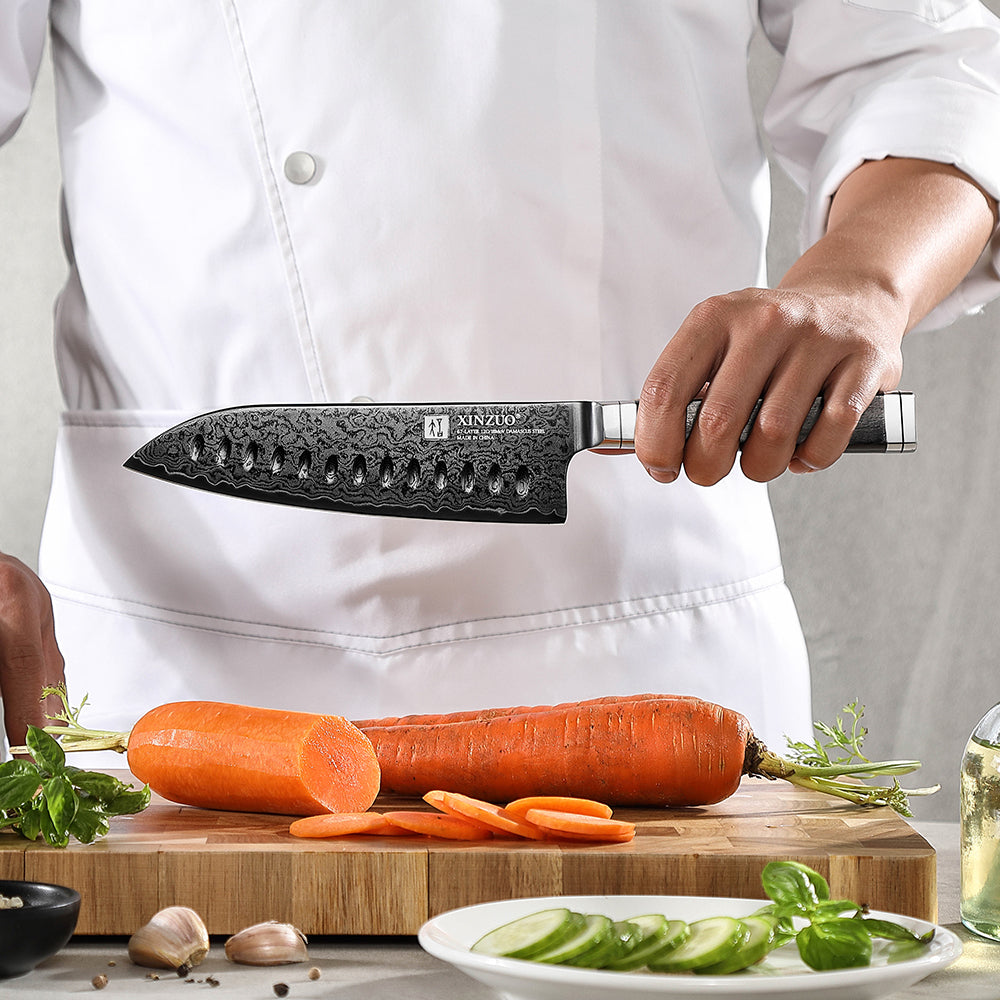 XINZUO Ji Series Japanese Santoku Knife 7.2 Inches,Damascus Steel Blade, with Exquisite Patterns, Presented in an Attractive Gift Box