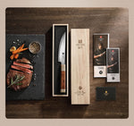 XINZUO Zhen XZ05 Series ZDP-189 Powder Steel Steak Knife 5.5 Inch, Made of Three-layer Composite Steel, Hardness Reaches 65-67HRC, Desert lronwood Octagonal HandIe