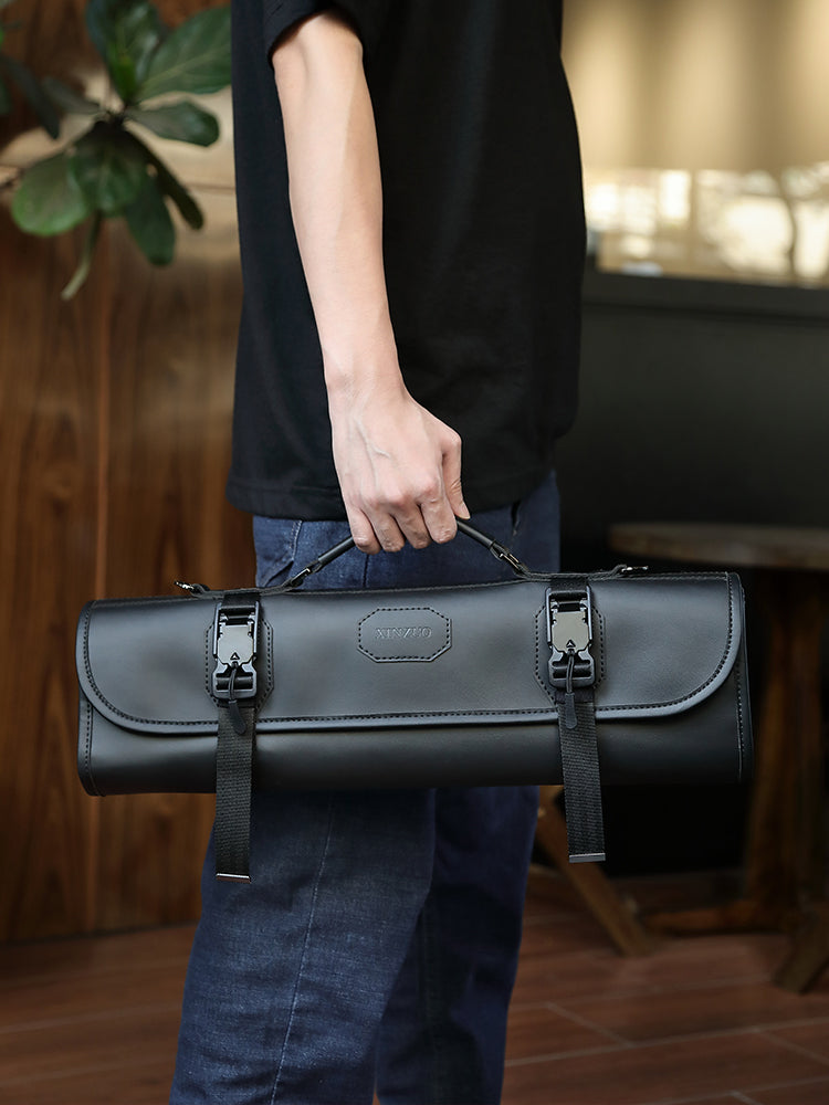 XINZUO Kitchen Knife Roll Bag, Microfiber Leather & Thickened Canvas Knife Storage Wrap with 8 Slots, Portable Wear-resistant Knife Carrier for Professional Chefs Camping Kitchen