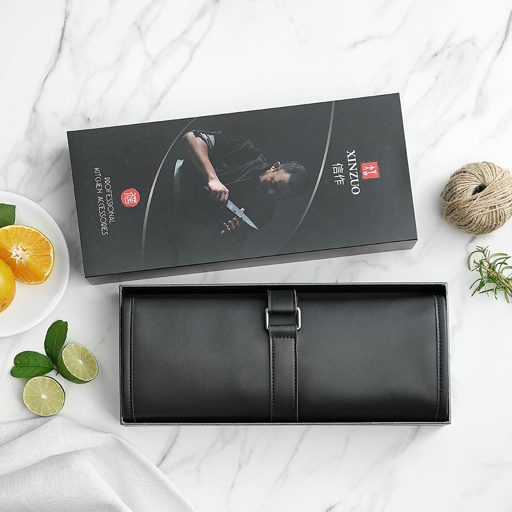 XINZUO 1PC Professional Chef Knife Roll Bag – 8 Slots, Microfiber Leather & Thickened Canvas, Available in Black or Blue,Durable Knife Storage & Travel Case for Chefs, Culinary Students & Home Cooks