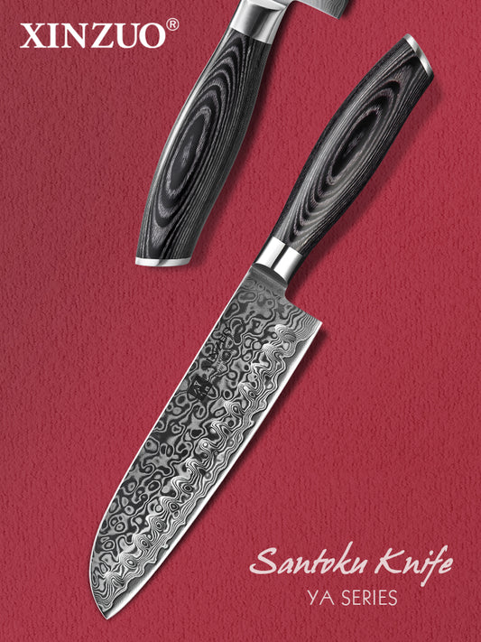 XINZUO 7 Inch 67 Layers Damascus Steel  Santoku Knife-Ya Series