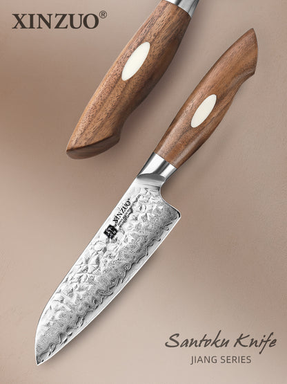 XINZUO 5.5 Inches 67 Layers Japanese AUS-10 Damascus Steel  Santoku Knife-Jiang Series