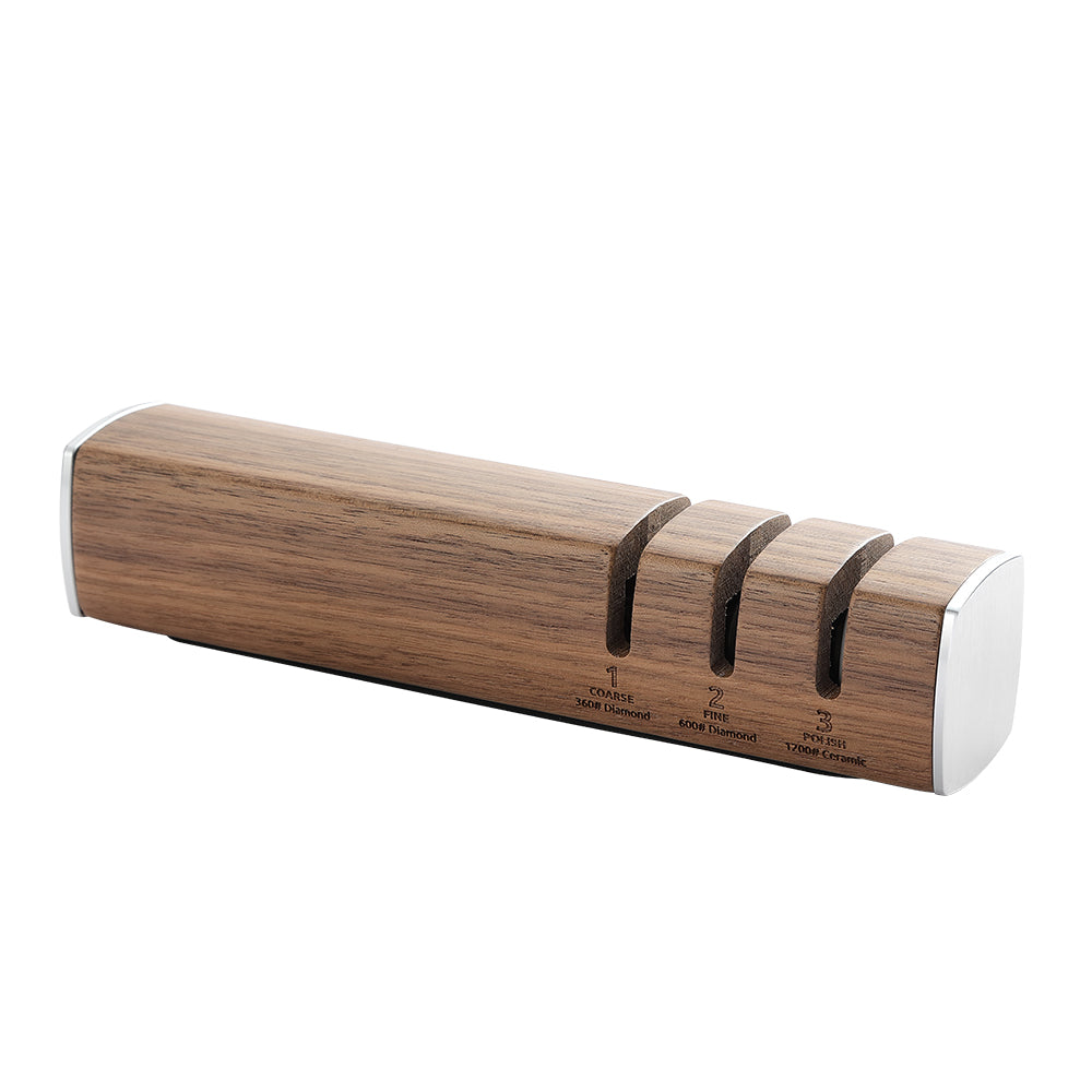 XINZUO 1PC 3-in-1 Knife Sharpener Diamond & Ceramic System Ash Wood & Walnut Wood Option，Scientific and Efficient Sharpening