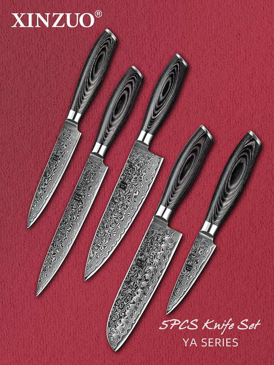 XINZUO 5-Piece 67 Layers Damascus Steel Kitchen Knife Set-Ya Series