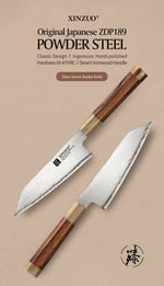 XINZUO Zhen XZ05 Series ZDP-189 Powder Steel Kiritsuke Chef Knife 6.5 Inch, Made of Three-layer Composite Steel, Hardness Reaches 65-67HRC, Desert lronwood Octagonal HandIe