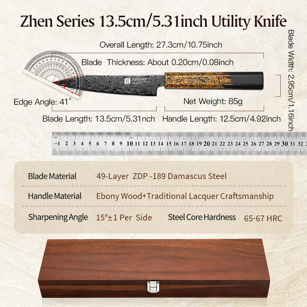 XINZUO Professional Utility Knife 49 Layers Damascus Steel ZDP189 Powder Steel Core Cooking Utensils