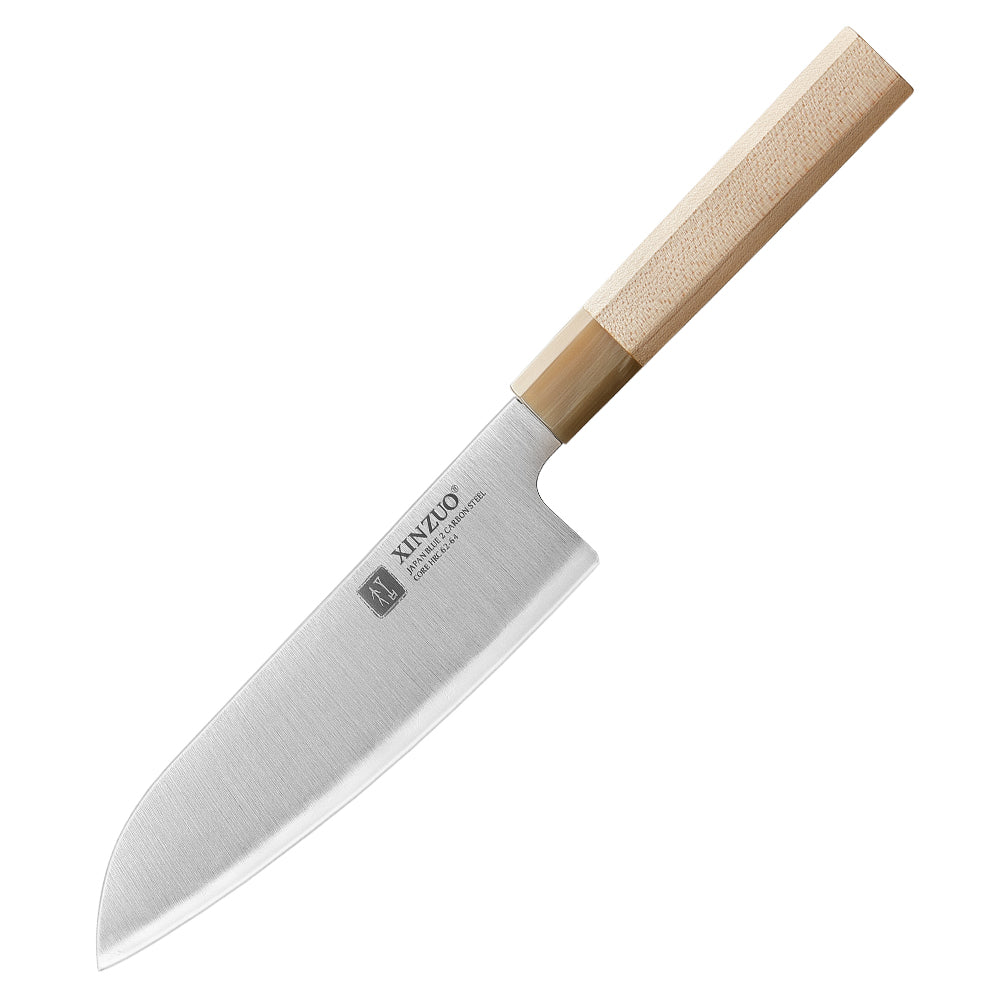 XINZUO 7.5 Inches Santoku Knife, Japanese Aogami #2 Steel, 62-64HRC, Ergonomic Octagonal Handle, Exquisite Gift-Ready Packaging