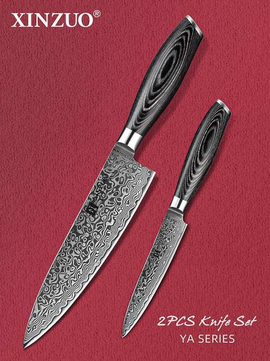 XINZUO 2-Piece 67 Layers Damascus Steel Kitchen Knife Set-Ya Series