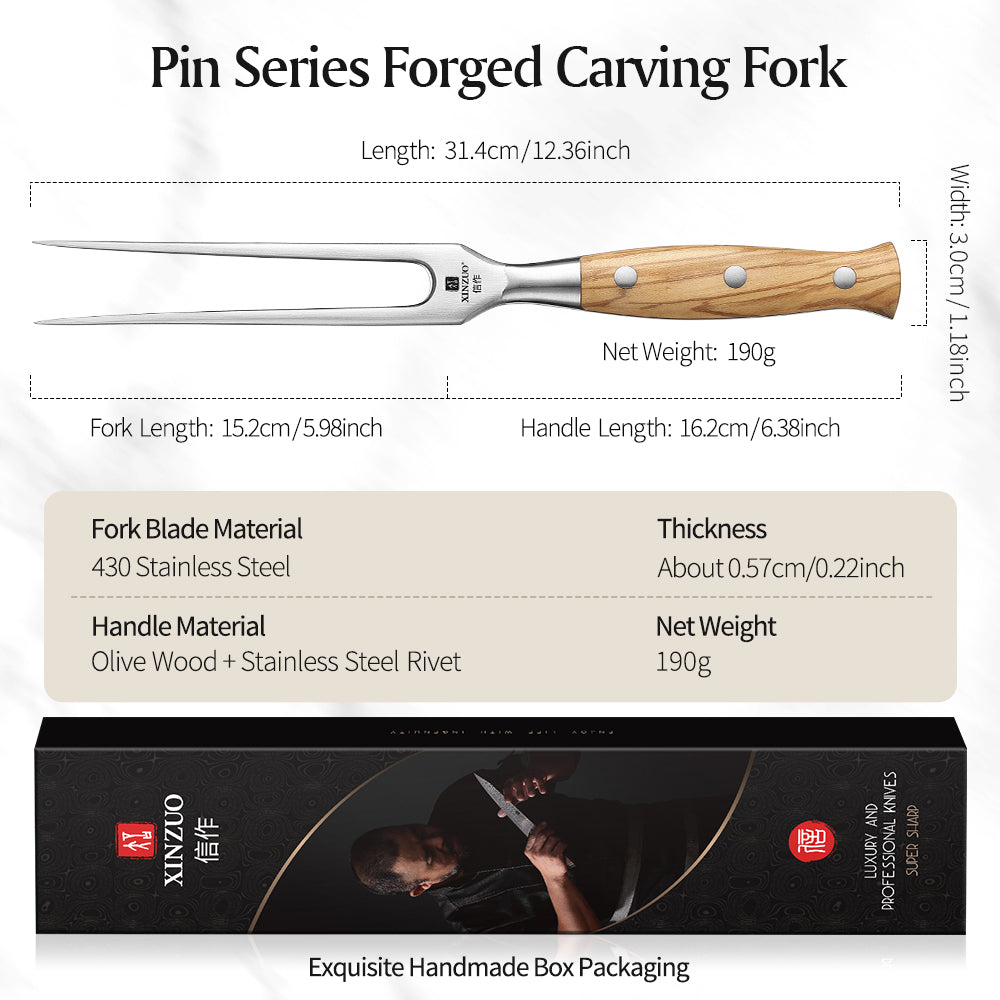XINZUO XINZUO Forged Meat Fork, 430 Stainless Steel with Olive Wood Handle,One-piece Forged Large Meat Fork,