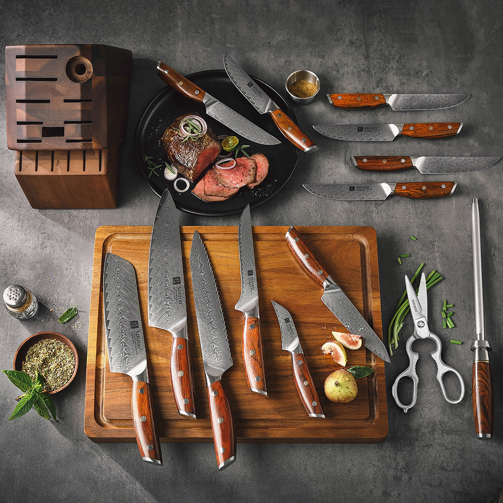 XINZUO Yi Series 15PCS Kitchen Knife Set, 67 Layers Damascus Steel, Ergonomic Handle