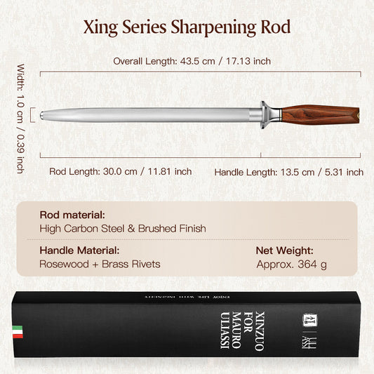 XINZUO Xing Series High-Carbon Steel Knife Sharpening Rod,Premium Solid Wood Handle - Eco-Friendly Gift Packaging
