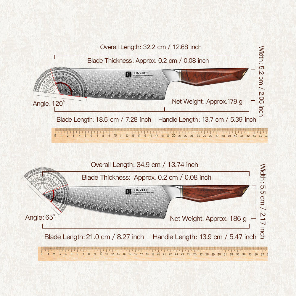 XINZUO Xing Series 73-Layer Powder Damascus Steel 5PCS Knife Set, For Chinese & Western Cooking