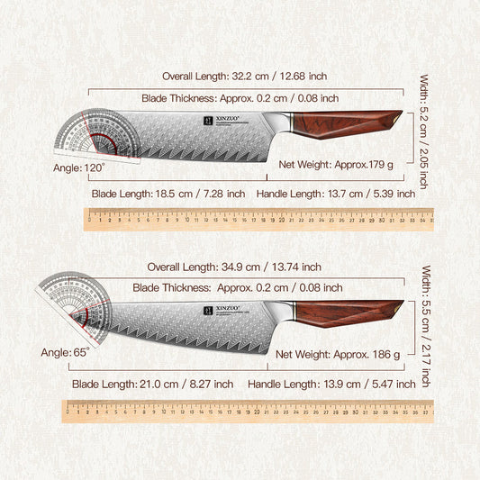 XINZUO Xing Series 73-Layer Powder Damascus Steel 5PCS Knife Set, For Chinese & Western Cooking