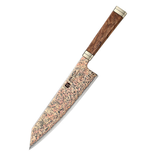 XINZUO 8.3 Inches Kiritsuke Chef Knife, 53-Layer Tri-Color Copper Damascus Steel,Rosewood Handle,Acacia Wooden Gift Box Packing