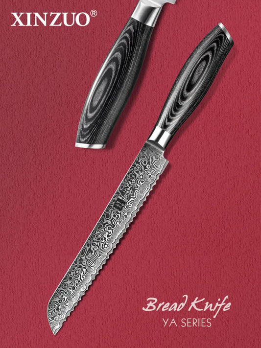 XINZUO 8 Inch 67 Layers Damascus Steel Bread Knife-Ya Series