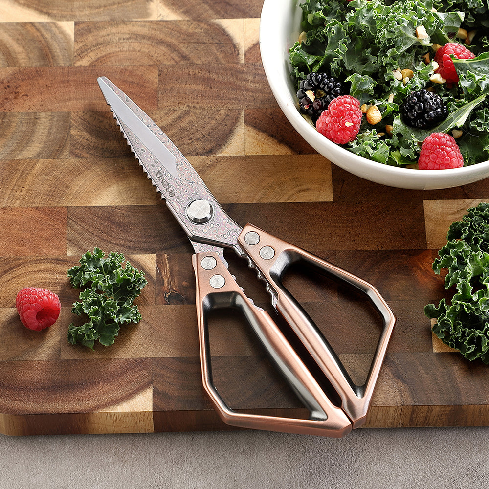 XINZUO Damascus Steel Kitchen Scissors 119 Layers Damascus Steel Antique Bronze Multi-Function Kitchen Scissors