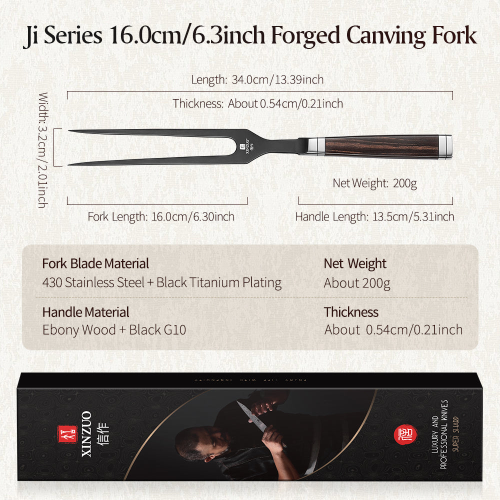 XINZUO Ji Series Professional Forged Carving Fork,430 Stainless Steel,Japanese Square Ebony Handle