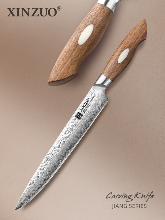 XINZUO 10 Inches 67 Layers Japanese AUS-10 Damascus Steel Carving Knife -Jiang Series