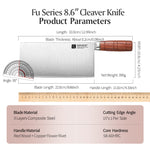 XINZUO 8.5 Inches Cleaver Knife, 3 Layers Clad Steel with Red Wood Handle & Copper Rivets, 58~60HRC - FU Series