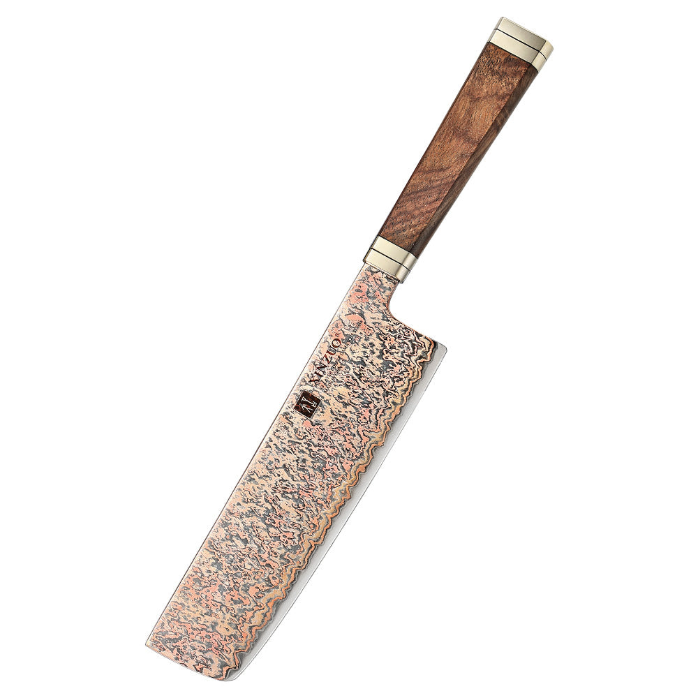 XINZUO 7.2 Inches Nakiri Knife, 53-Layer Tri-Color Copper Damascus Steel,Rosewood Handle,Acacia Wooden Gift Box Packing
