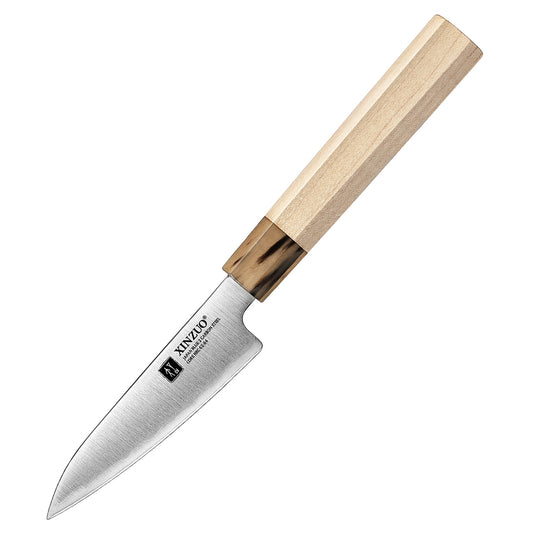 XINZUO Paring Knife Aogami No.2 Composite Steel, 3-Layer Sanyo Riki Blade 62-64HRC, Japanese Kitchen Knife