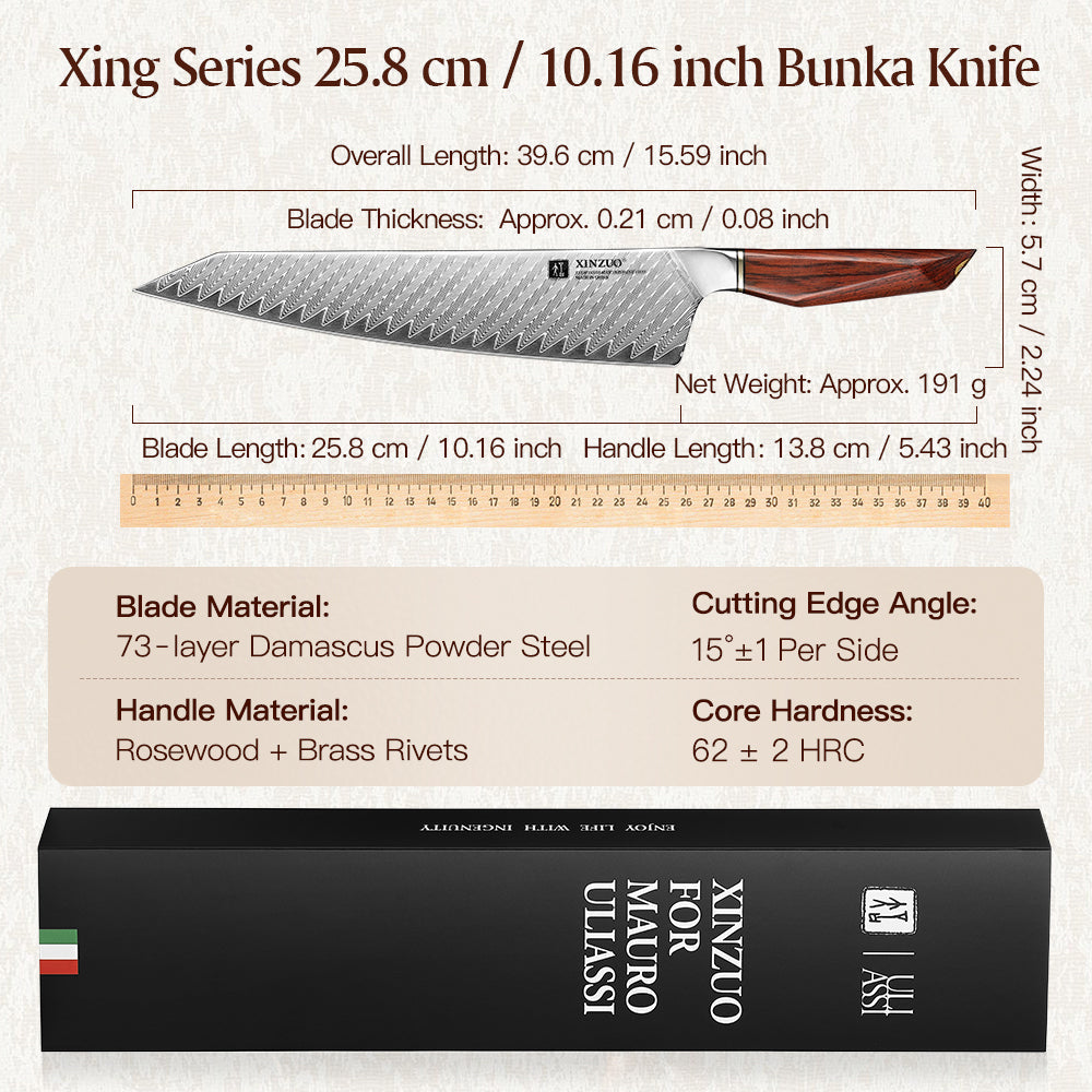 XINZUO Xing Series Custom Bread Knife 10 Inches 73-layer Damascus Powder Steel 14Cr14MoVNb Core Cutting Cake And Bread
