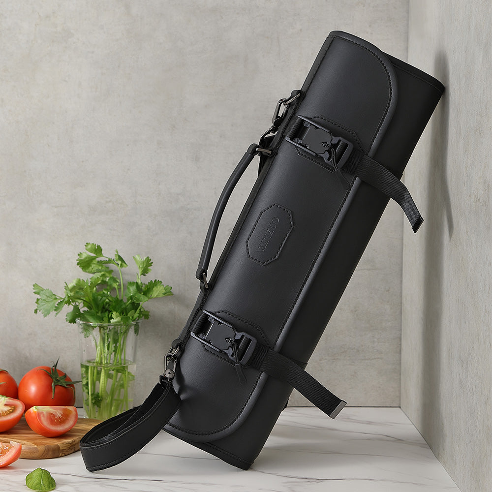XINZUO Kitchen Knife Roll Bag, Microfiber Leather & Thickened Canvas Knife Storage Wrap with 8 Slots, Portable Wear-resistant Knife Carrier for Professional Chefs Camping Kitchen