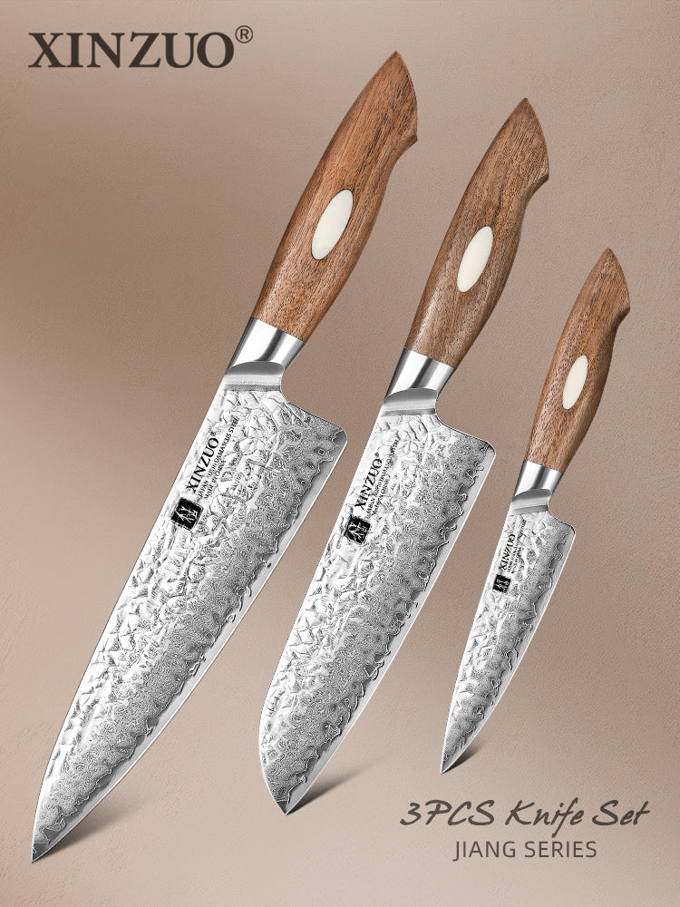 XINZUO 3-Piece  67 Layers Japanese AUS-10 Damascus Steel Kitchen Knife Set-Jiang Series
