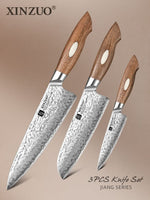 XINZUO 3-Piece 67 Layers Japanese AUS-10 Damascus Steel Kitchen Knife Set-Jiang Series