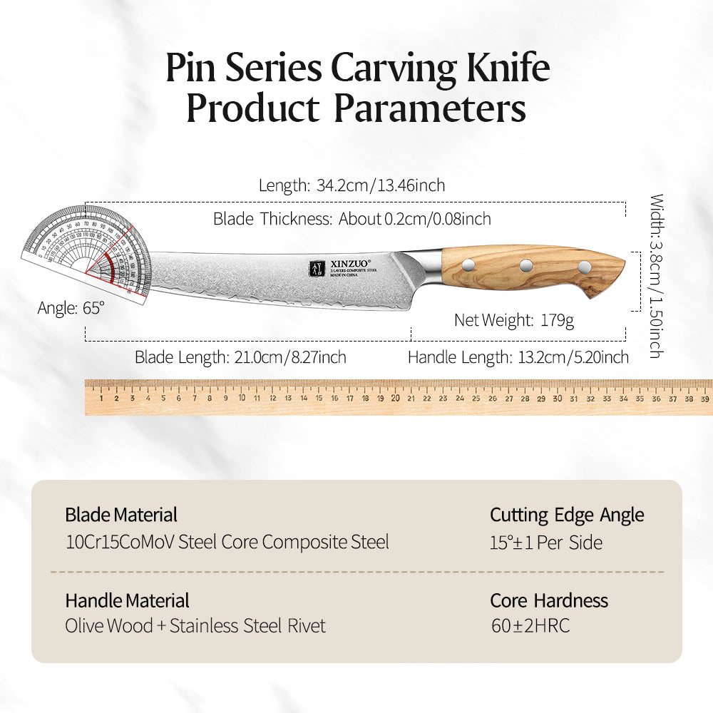XINZUO Professional Carving Knife - Triple-Layer Composited Steel with Olive Wood Handle, Razor Sharp & Ergonomic Design-PIN Series