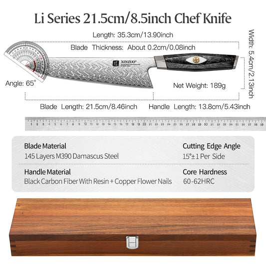 XINZUO Professional Chef Knife - Böhler M390 Powder Core, Water Wave Damascus Pattern, Comfort Grip Handle for Home & Restaurant Use