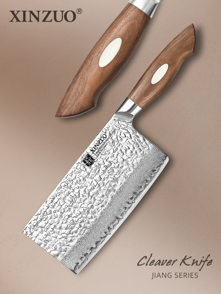 XINZUO 7 Inches 67 Layers Japanese AUS-10 Damascus Steel Meat Cleaver Knife-Jiang Series
