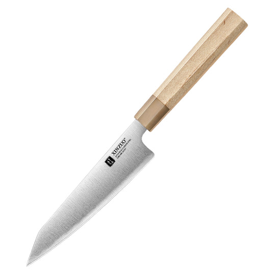 XINZUO 5.9 Inches Bunka Knife Artisan Forged Japanese Chef's Knife – Aogami #2 Steel Core,Octagonal White Buffalo Horn Maple Wood