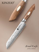 XINZUO 8 Inches 67 Layers Japanese AUS-10 Damascus Steel Serrated Knife/Bread Knife-Jiang Series