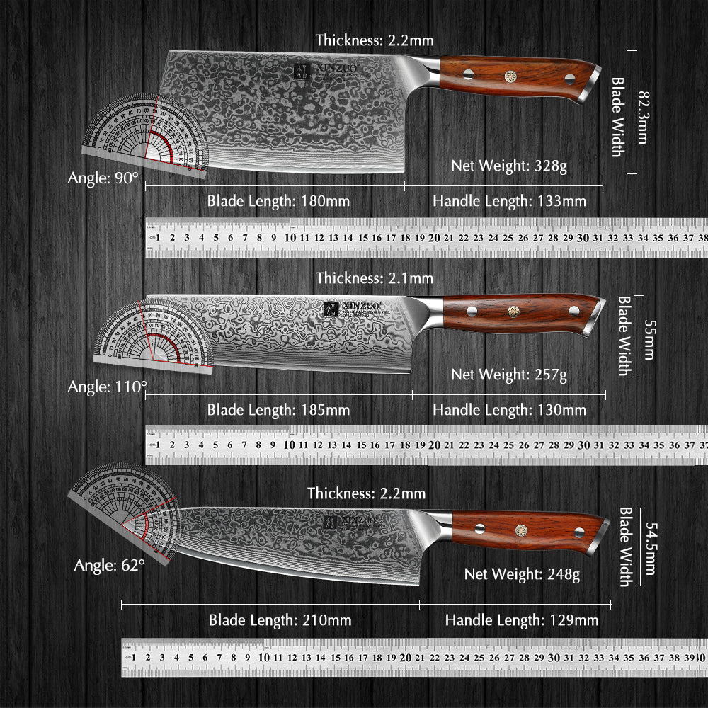 XINZUO 7-Piece Damascus Knife Collection — All-in-One Kitchen Cutlery Set for Meat, Veg, Fruit & Bread | 67-Layer Damascus Steel, Rosewood Handle, 60±2 HRC