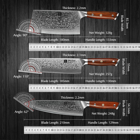 XINZUO 7-Piece Damascus Knife Collection — All-in-One Kitchen Cutlery Set for Meat, Veg, Fruit & Bread | 67-Layer Damascus Steel, Rosewood Handle, 60±2 HRC