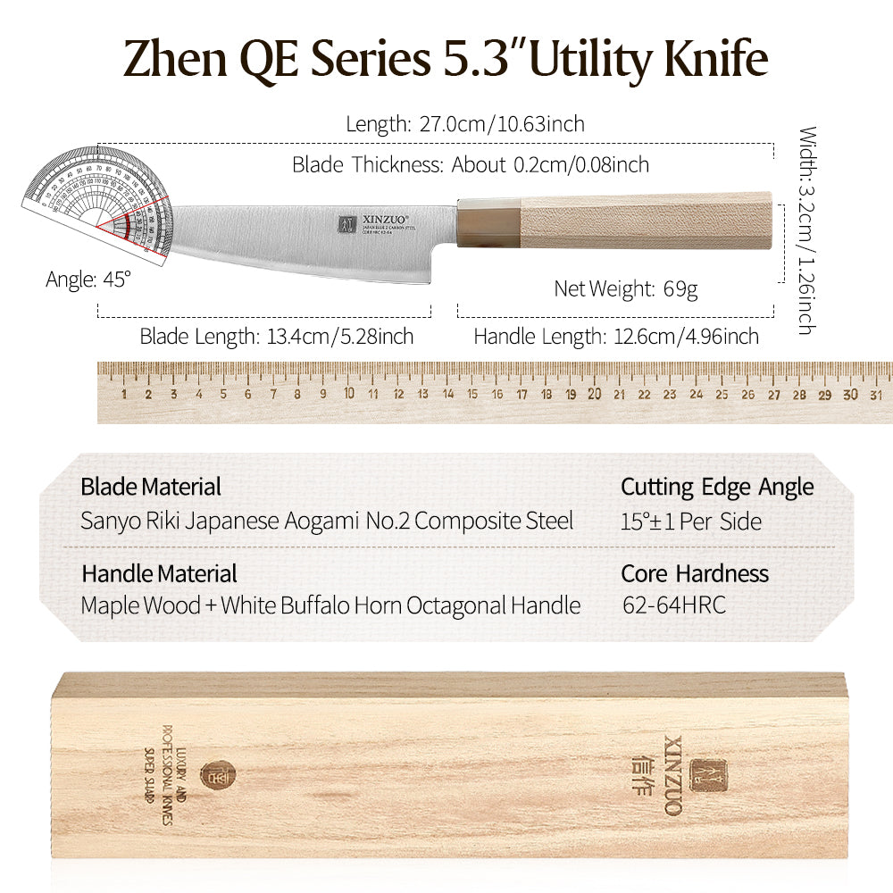 XINZUO 5.5 Inches Kitchen Utility Knife, Japanese Aogami #2 Steel, 62-64HRC, Ergonomic Octagonal Handle, Exquisite Gift-Ready Packaging